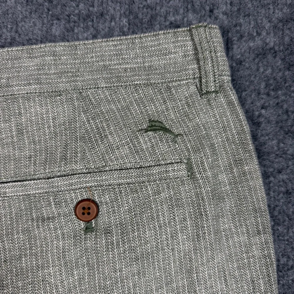Tommy Bahama Shorts Herringbone Men 36(Fit 34x8.5) Green Linen Cotton Blend NWOT